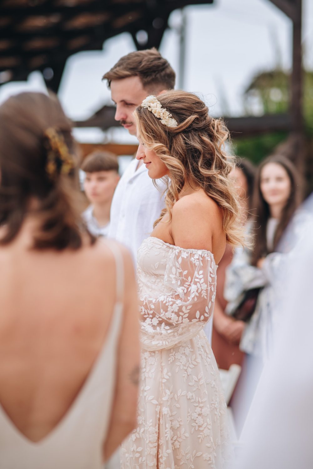 Bride and groom during their wedding ceremony at Levan Island in Istria