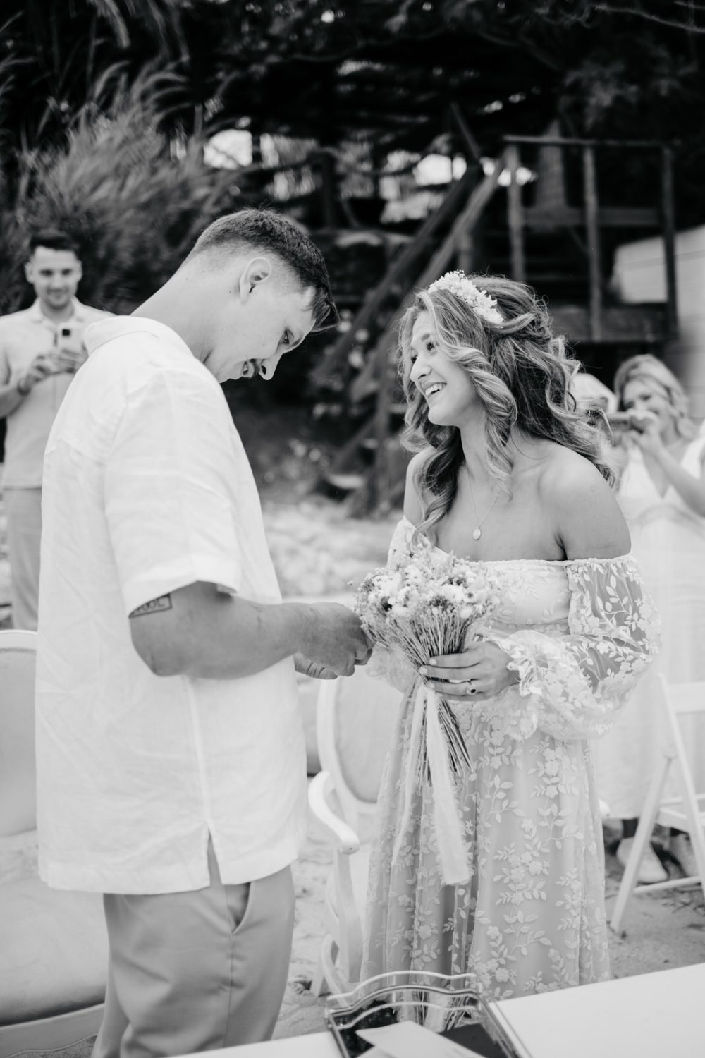 Bride and groom during their wedding ceremony on Levan Island, Istria