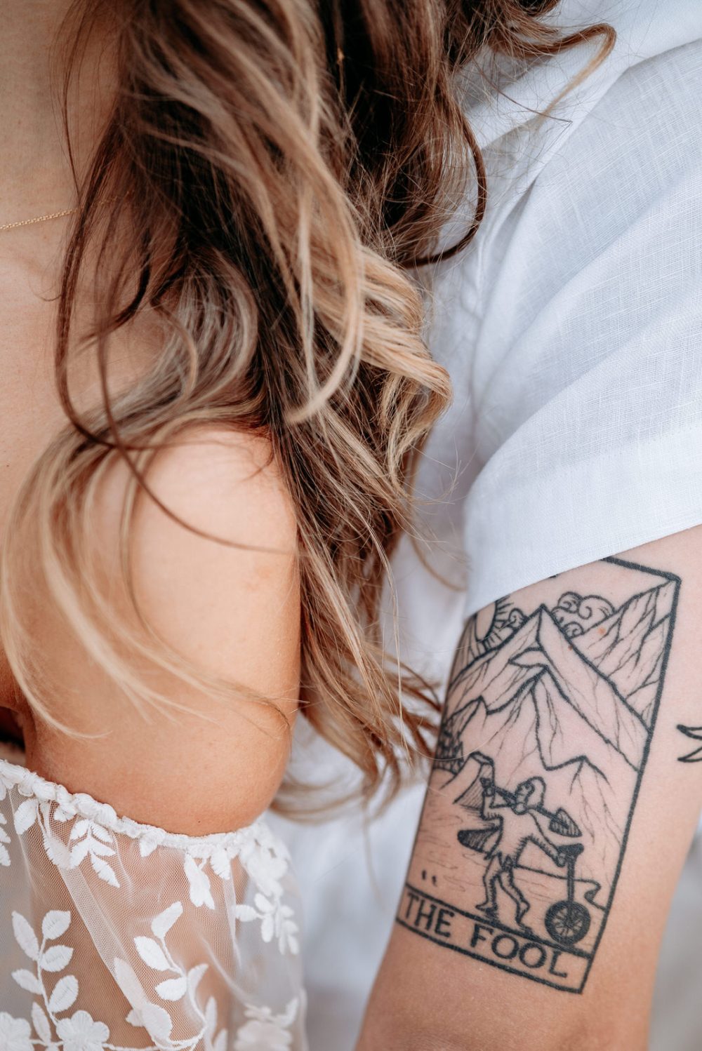 Tattoo detail on groom during session on Levan Island in Istria