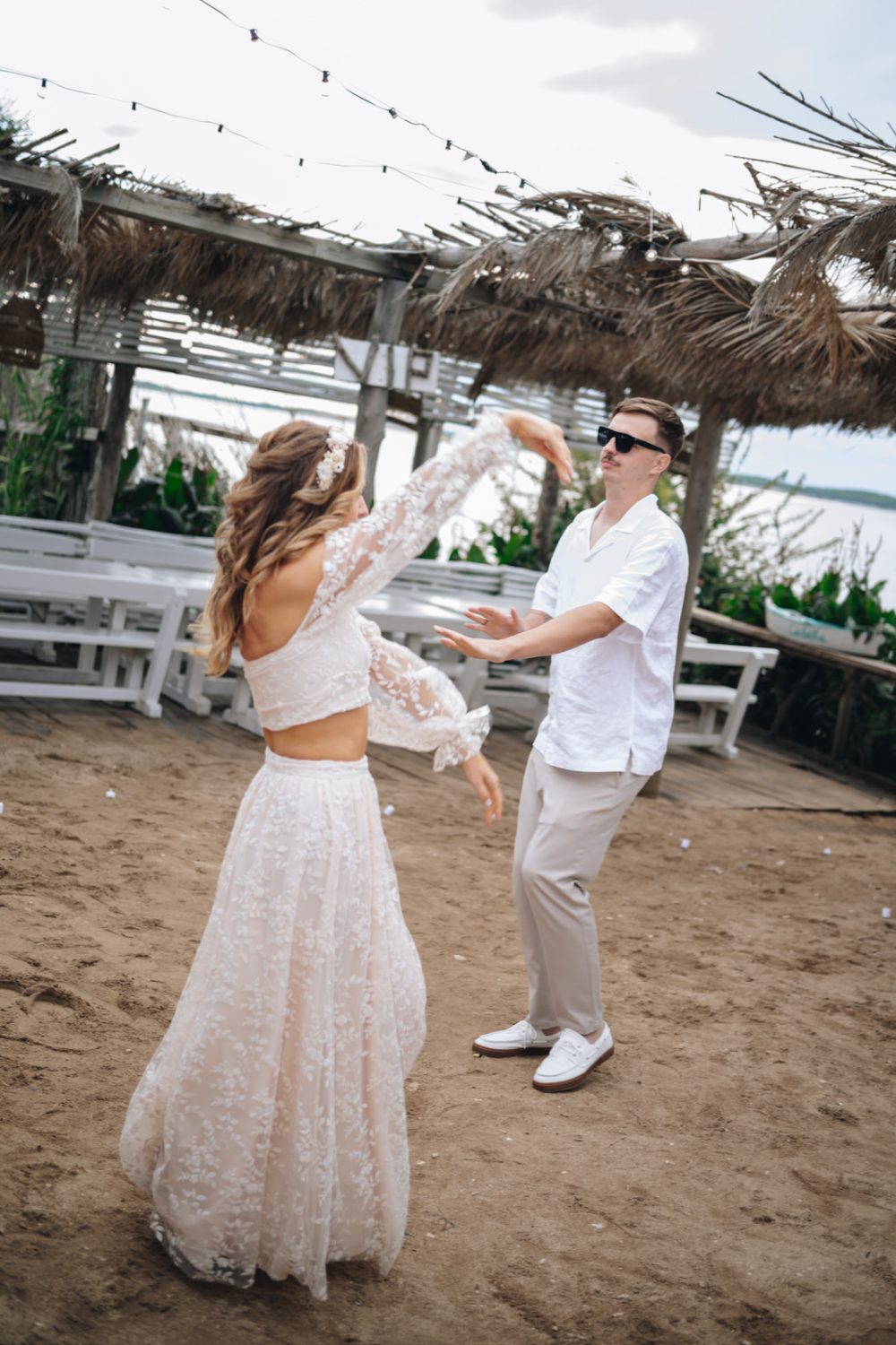 Bride and groom dancing on Levan Island Istria