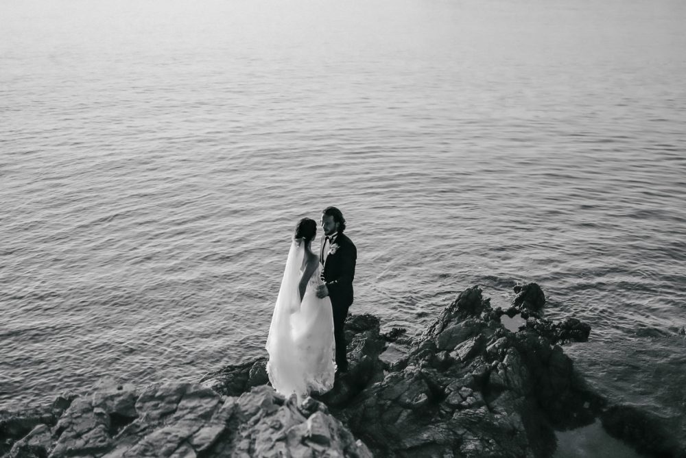 Bride and groom sunset portrait session on Solta Island Croatia